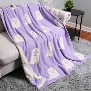 Lavender Purple Ghost Patterned Halloween Blanket Design Reversible Throw